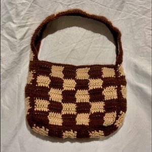 Handmade Crochet Brown Checkered Purse